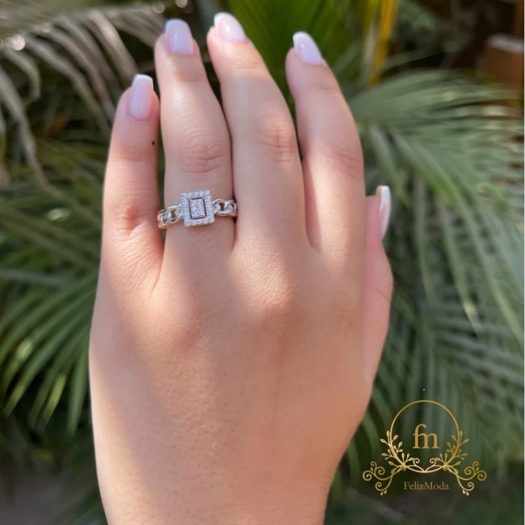Square stone braided silver ring free size-