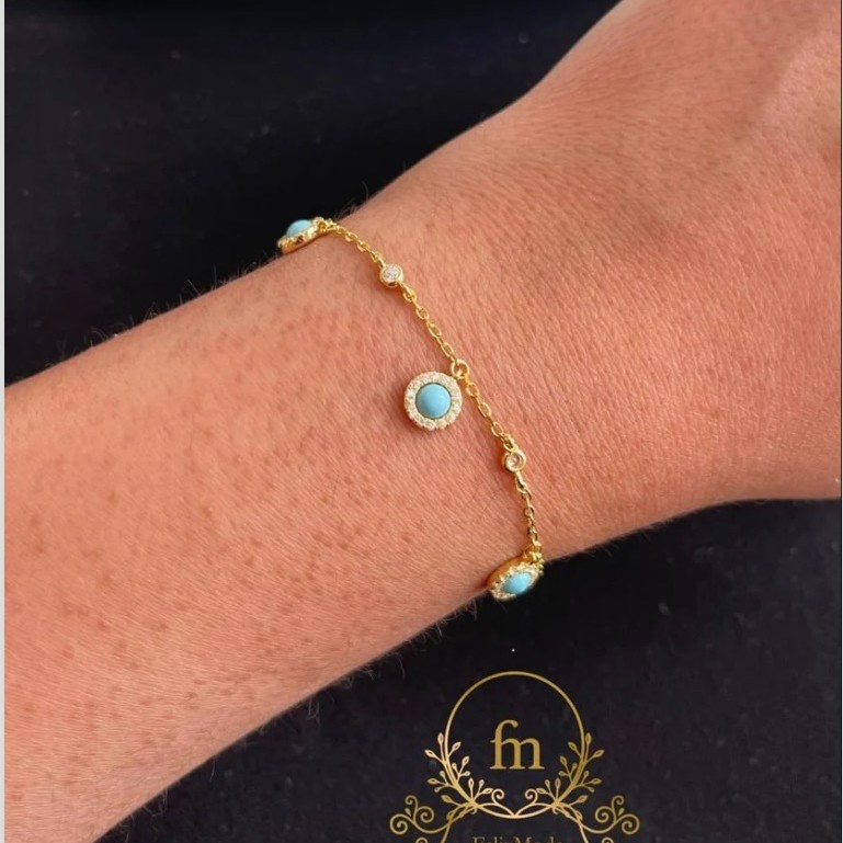 Round Fayrouz and silver stones silver bracelet gold plated
