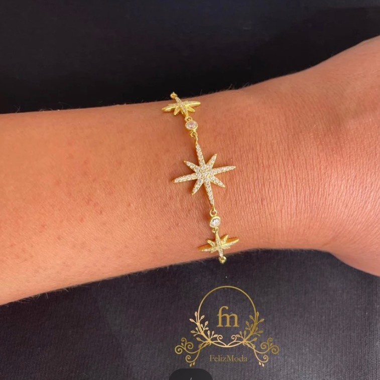 Three stars silver bracelets gold plated