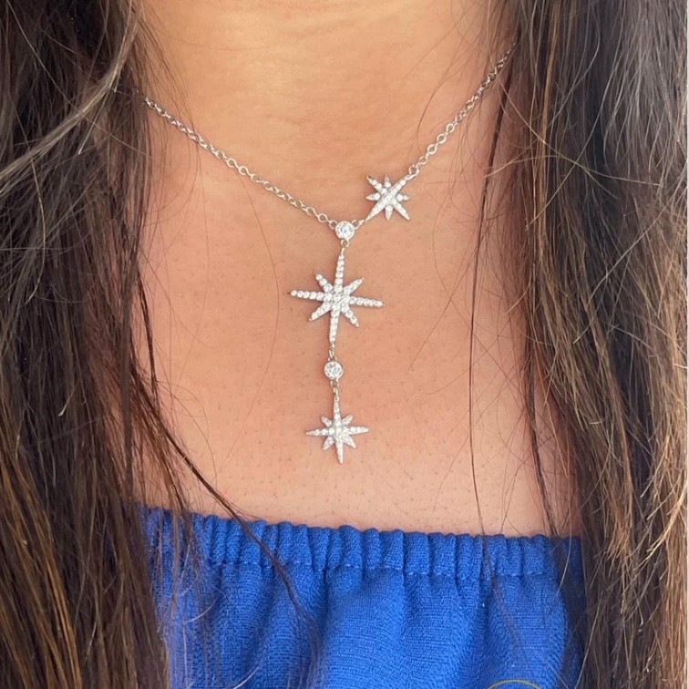 Three stars silver necklace with zircon stones