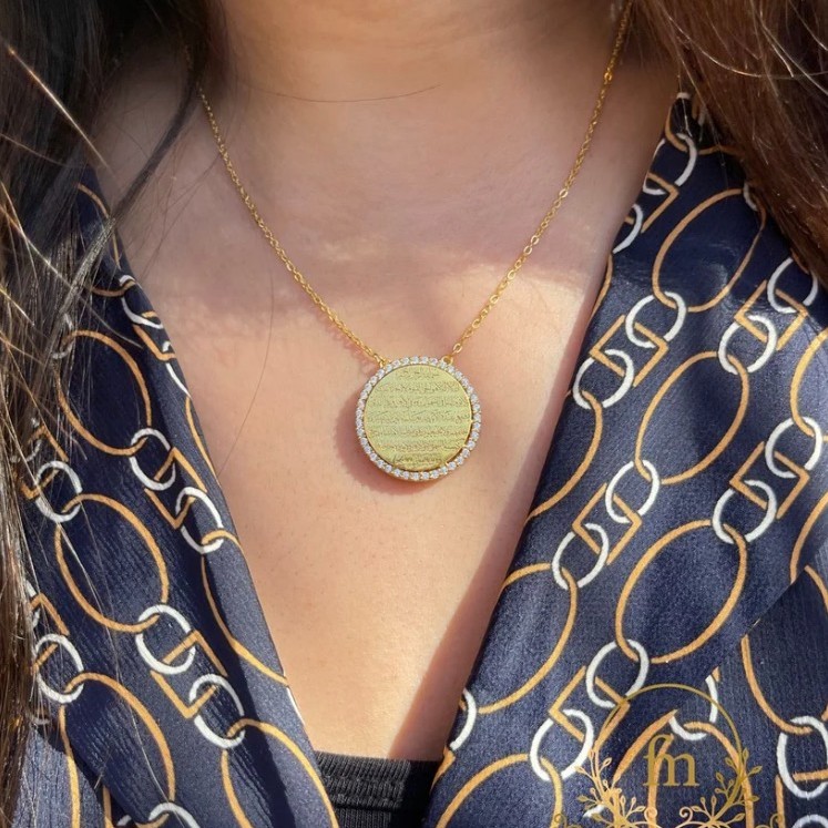 Ayat Al-Kursi Silver necklace gold plated with zircon stones NK23