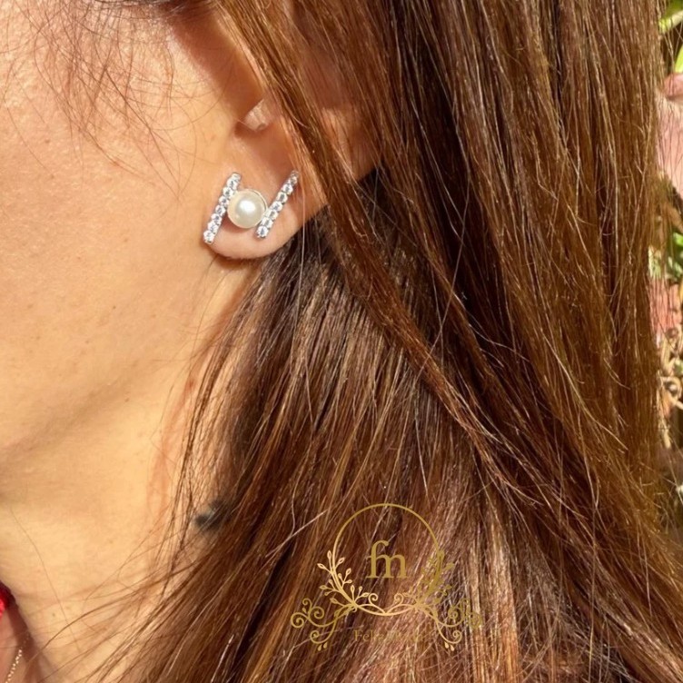 Pearl double sided zircon stones silver earrings