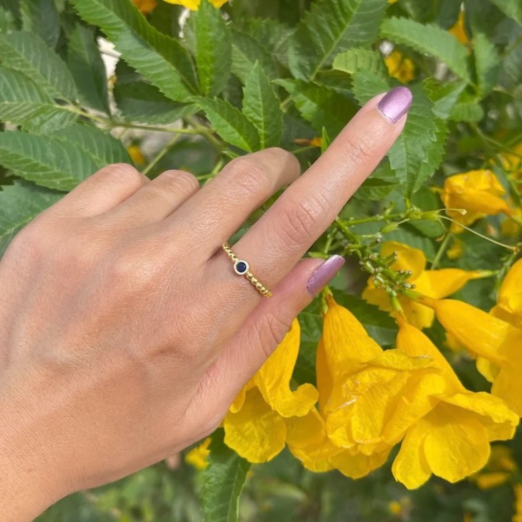 Black stone silver ring gold plated free size