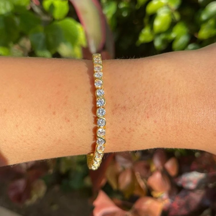 Round zircon stones silver tennis bracelet gold plated