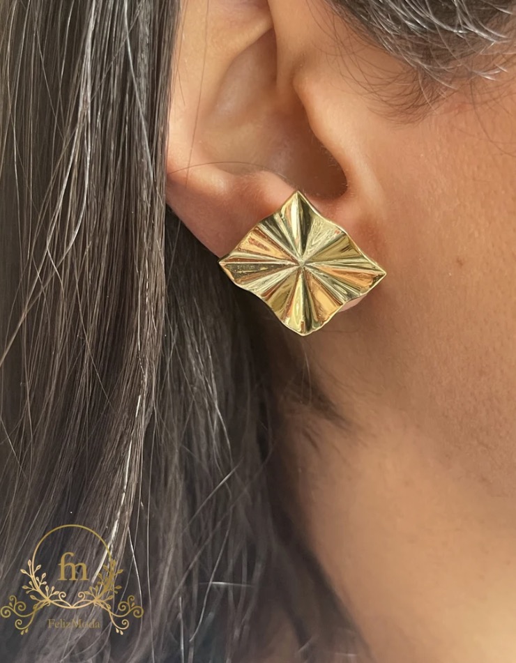 Irregular square silver earrings gold plated