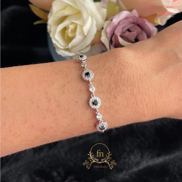 Black stones silver bracelet