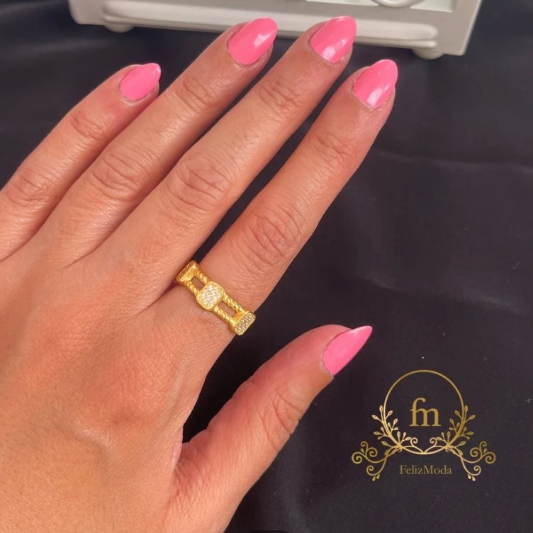 Braided silver ring gold plated with three square stones