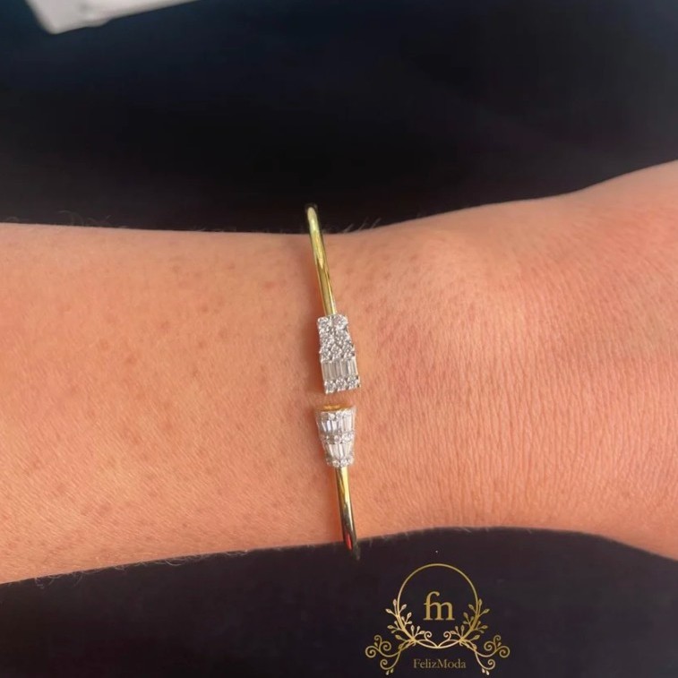 Two long stones silver bangle gold plated-