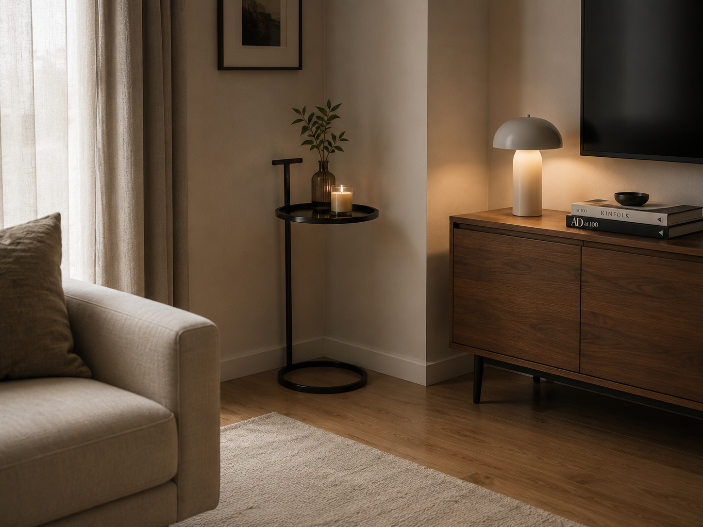 Modern C-Shaped Side Table - Electrostatic Matte Black