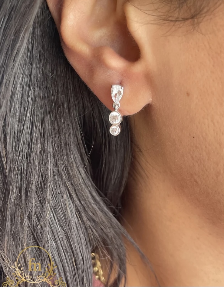 Three stones silver earrings