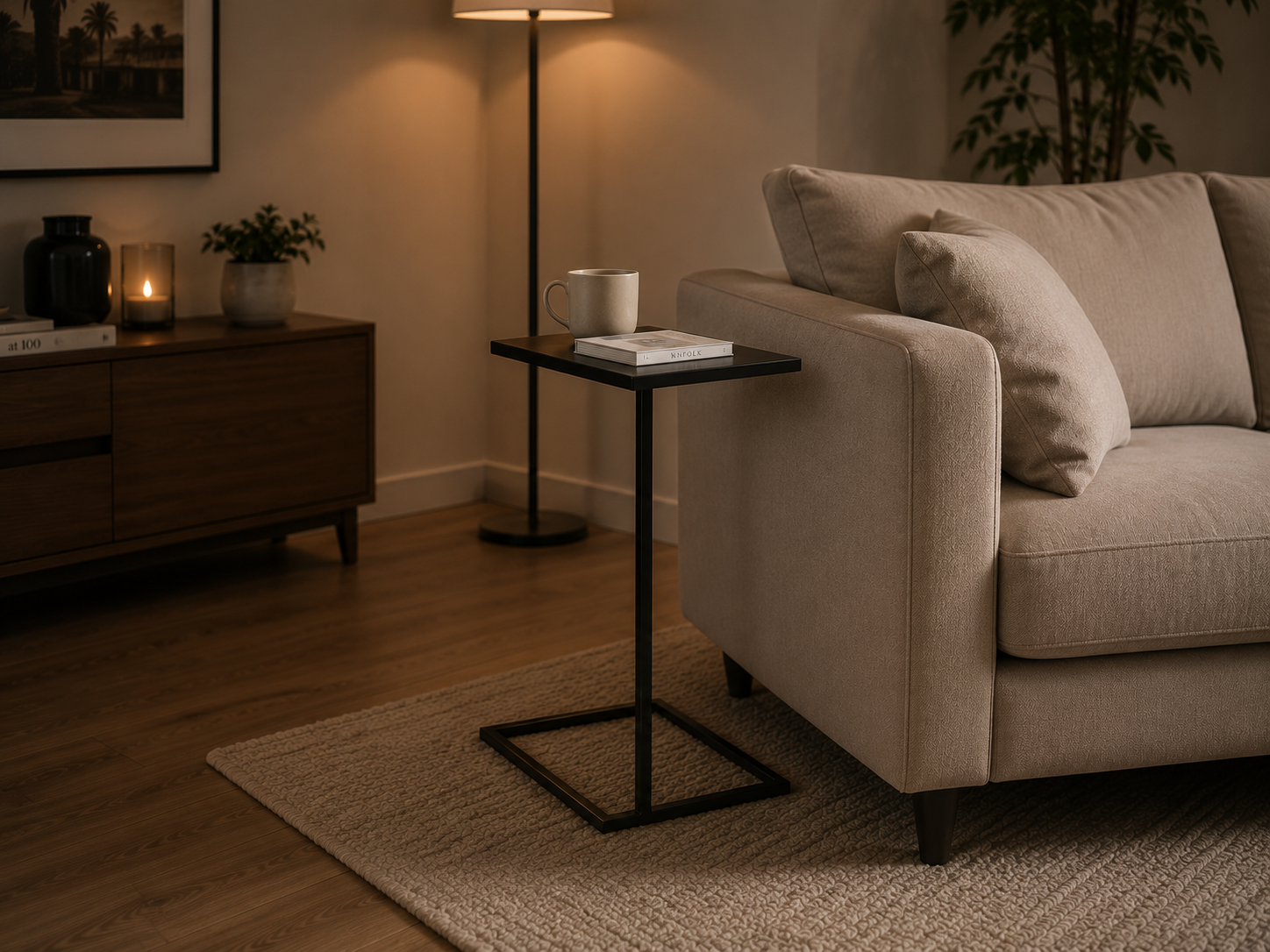 Modern Square Slide-Under Side Table - Electrostatic Black