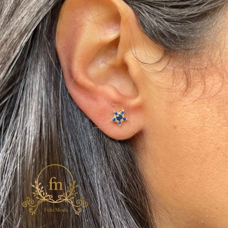 Blue star silver earrings gold plated
