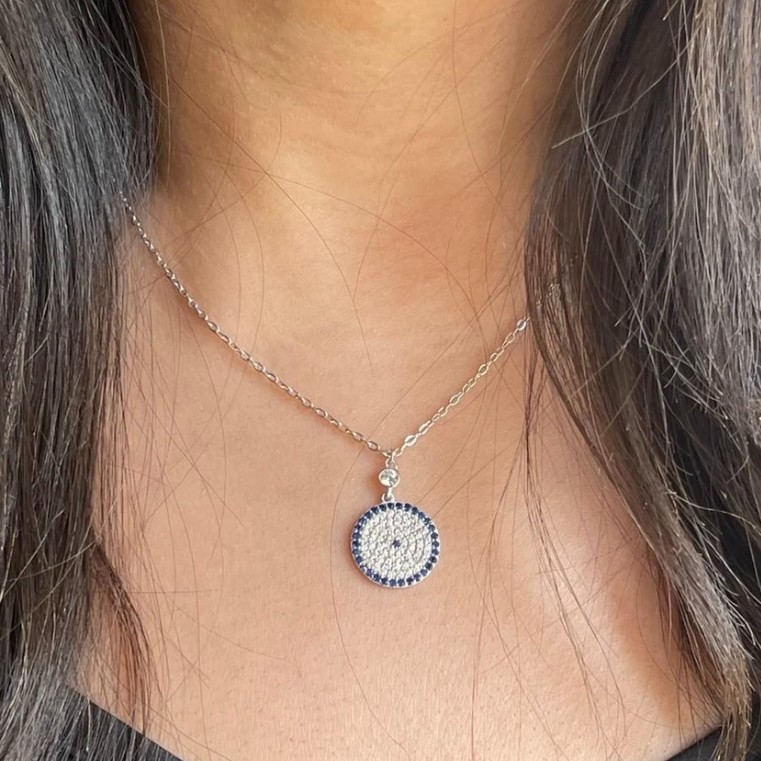Blue eye silver necklace with zircon stones