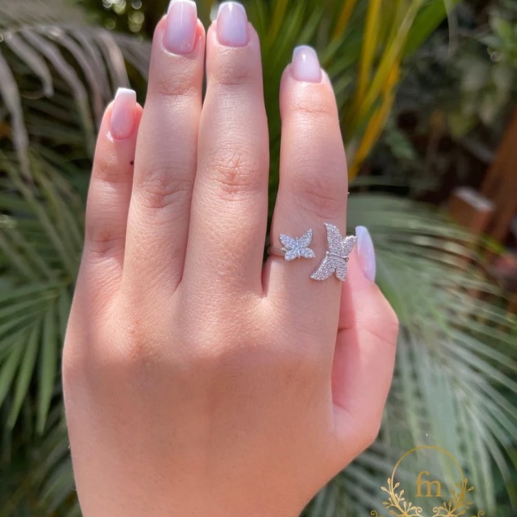 Two butterflies silver ring free size