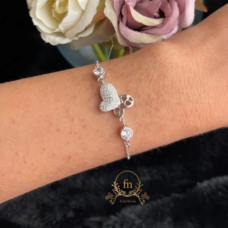 Butterfly heart silver bracelet