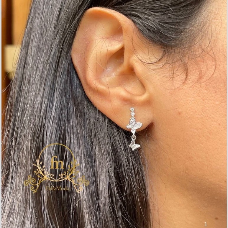Two dangling butterflies silver earrings