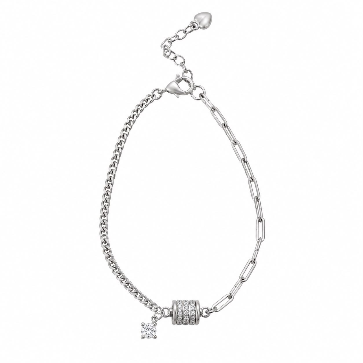 Oval silver bracelet with side stone