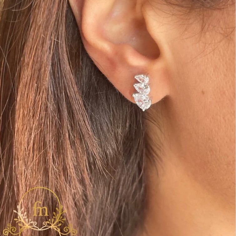 Three zircon stones silver earrings