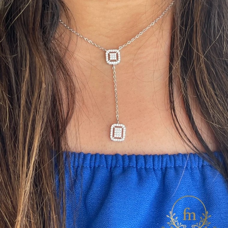 Two squares silver necklace with zircon stones