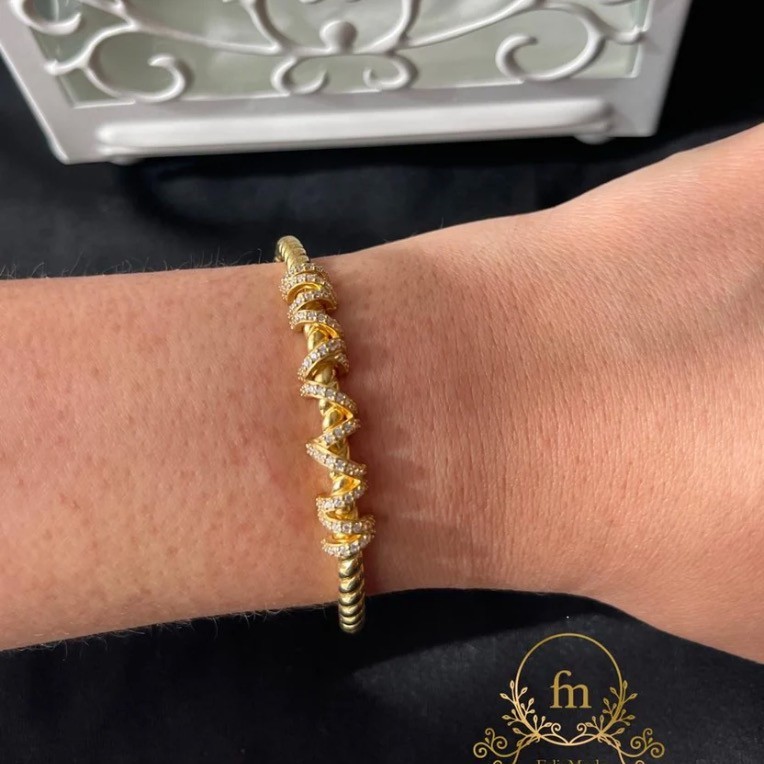 Braided silver bangle gold plated free size adjustable