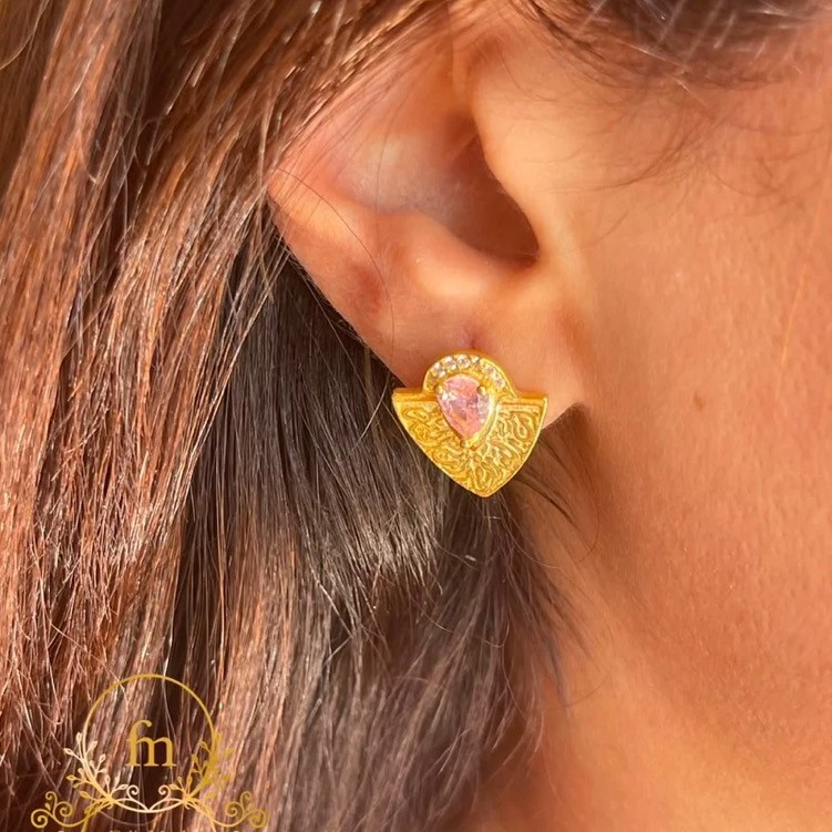 You Are My Soul Beginning Silver earrings gold plated with pink stone