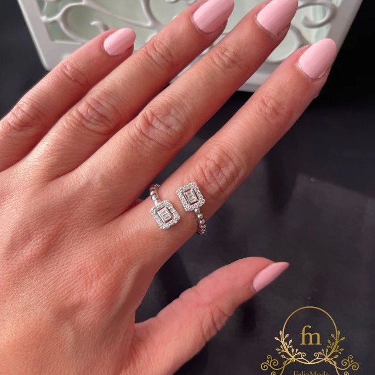 Silver braided ring with two square stones free size