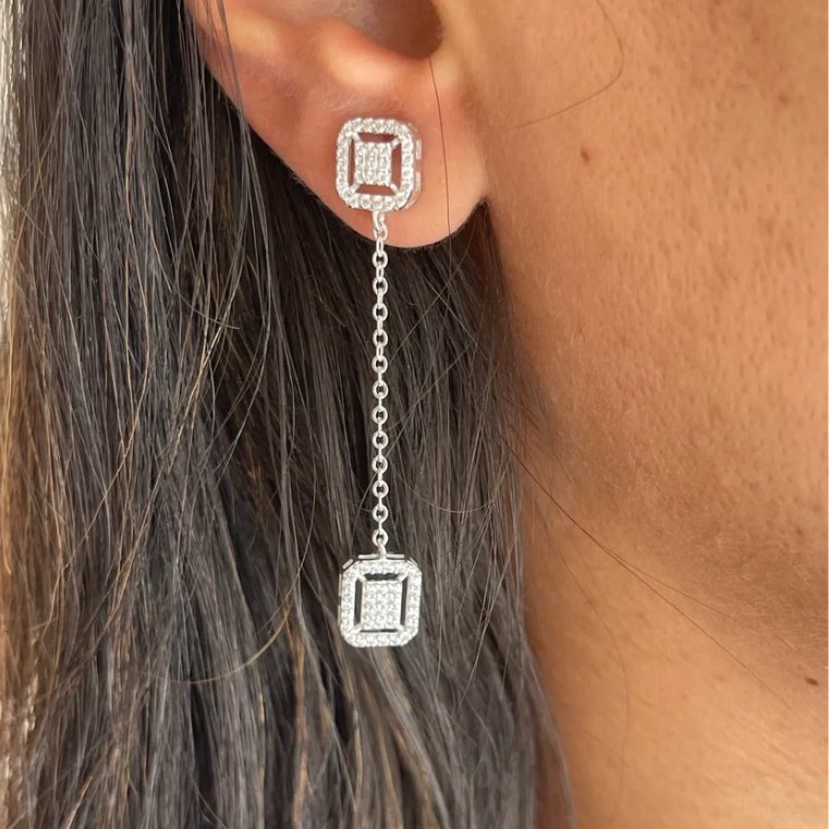 Two square stones silver earrings