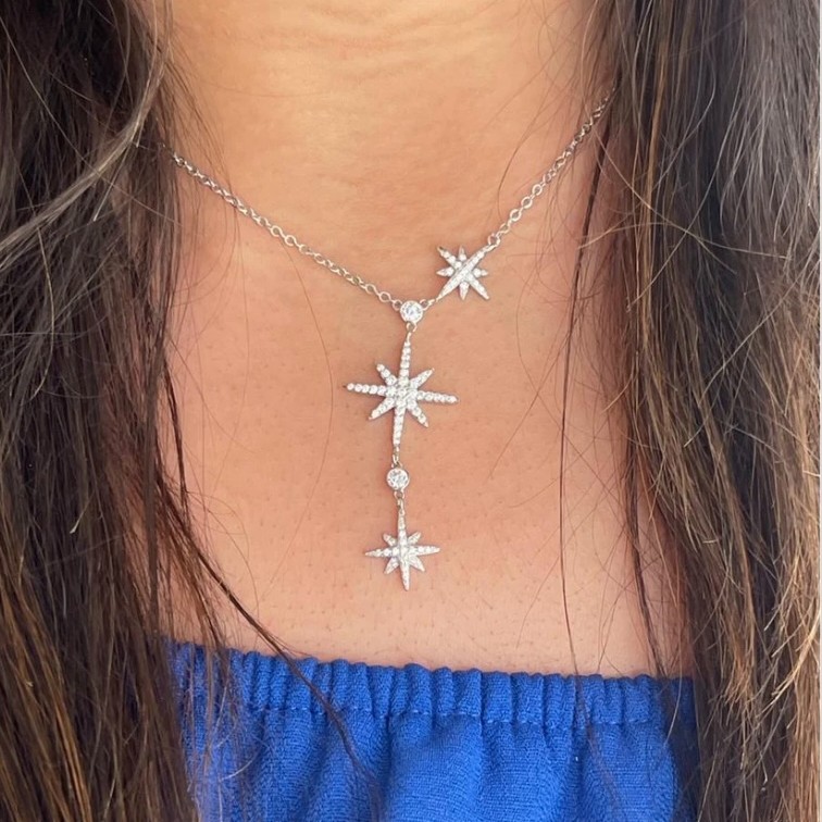 Three stars silver necklace with zircon stones