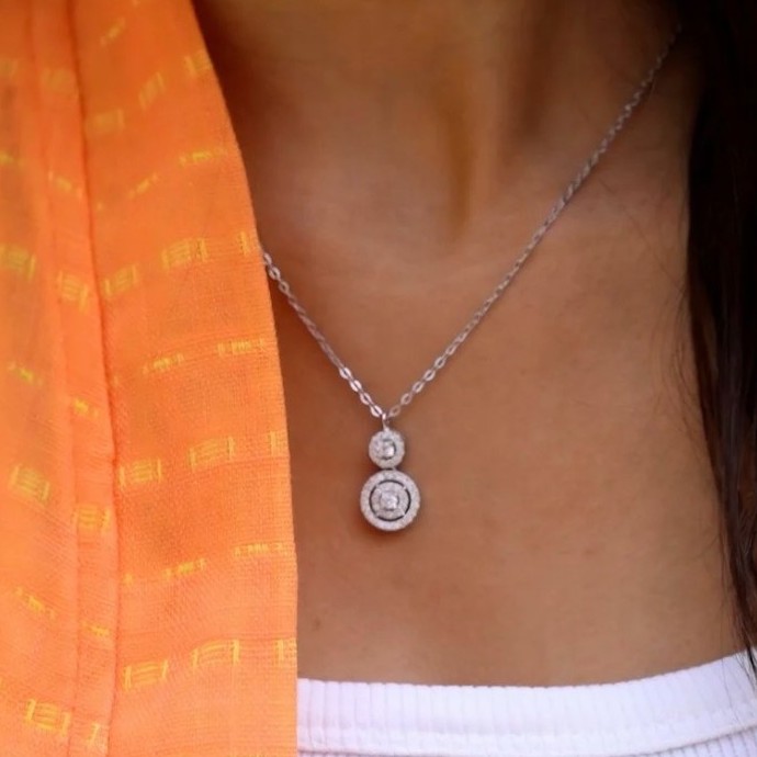 Two stones silver necklace with zircon stones