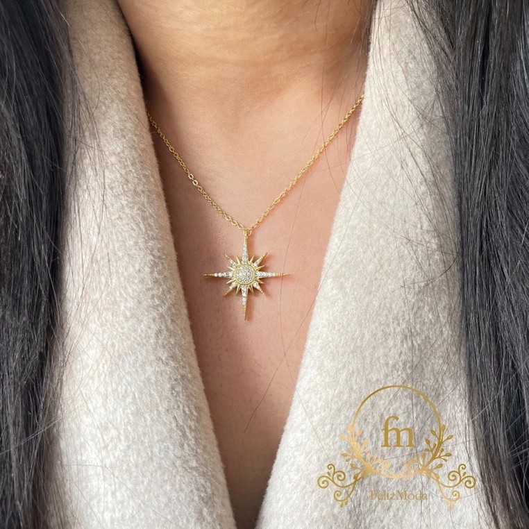 Big shinny golden sun silver necklace