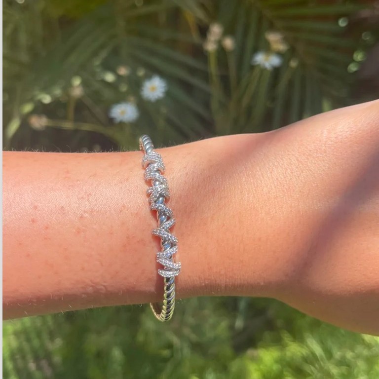 Braided silver bangle free size adjustable