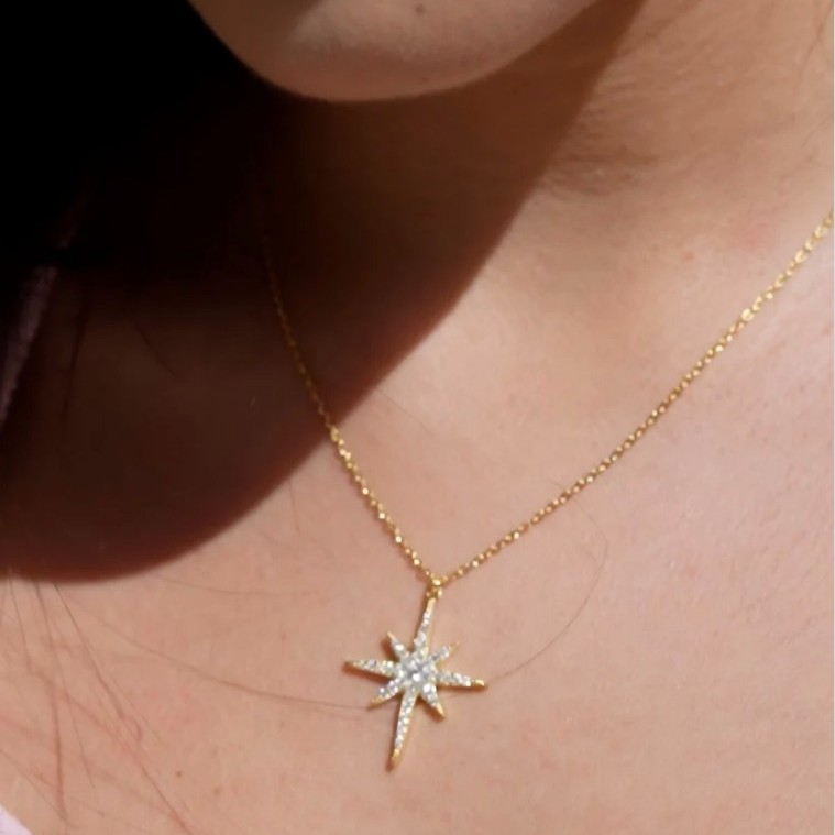 Star silver necklace gold plated with zircon stones