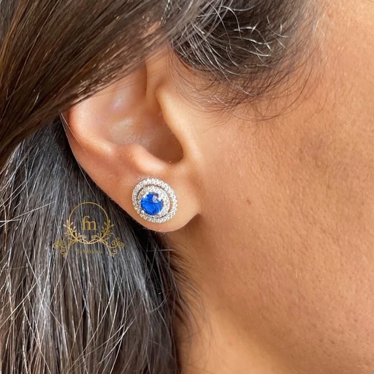 Blue stone silver earrings with zircon stones