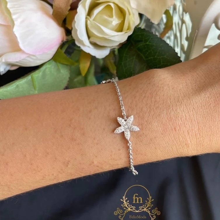 Flower silver bracelet with two side small flowers